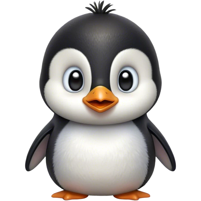 Cinematic Comical Baby Penguin Portrait Emoji, Head tilted dramatically with an exaggeratedly shocked expression, featuring delightfully fluffy plumage with wide, comically expressive eyes full of humorous disbelief, Simplified yet hilariously expressive features, highly detailed, glowing with a slightly sassy polar glow, high shine, dramatic yet playful, stylized with an air of cheeky innocence, soft glowing outline, capturing the essence of a meme-worthy baby penguin that seems ready to side-eye its way into viral fame! emoji