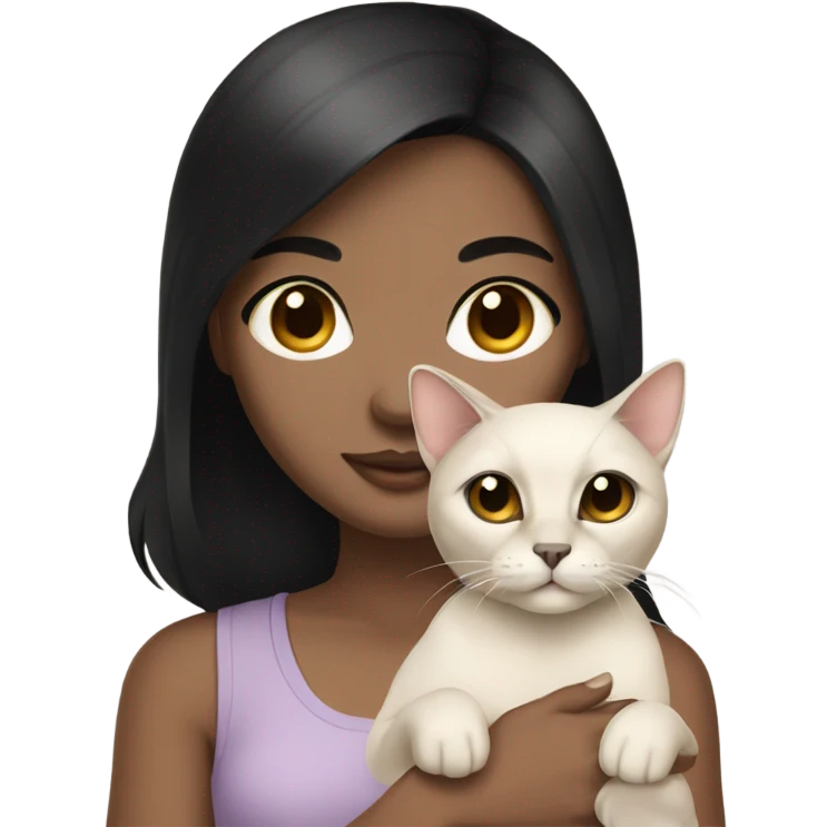light skin girl with black hair holding a siamese cat  emoji
