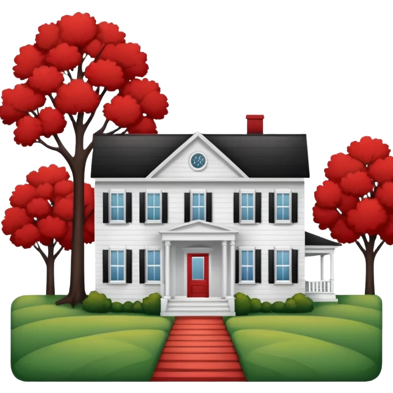 White House with porch next to red farm house emoji