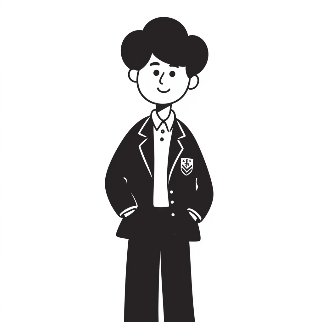 young boy in a Gilbert Inglefield school uniform, hand-drawn doodle style emoji