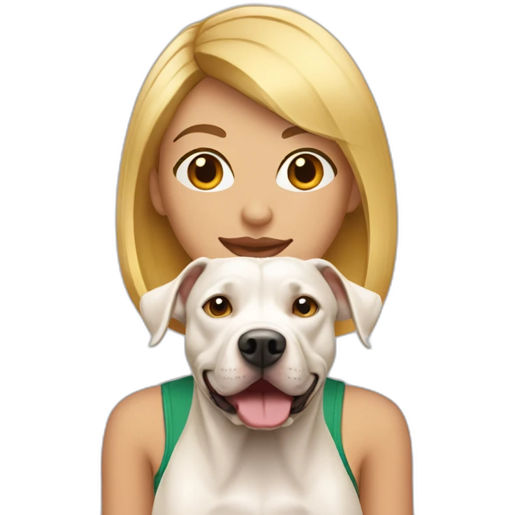 Blond lady with shoulder length bob haircut and a Pitbull dog emoji