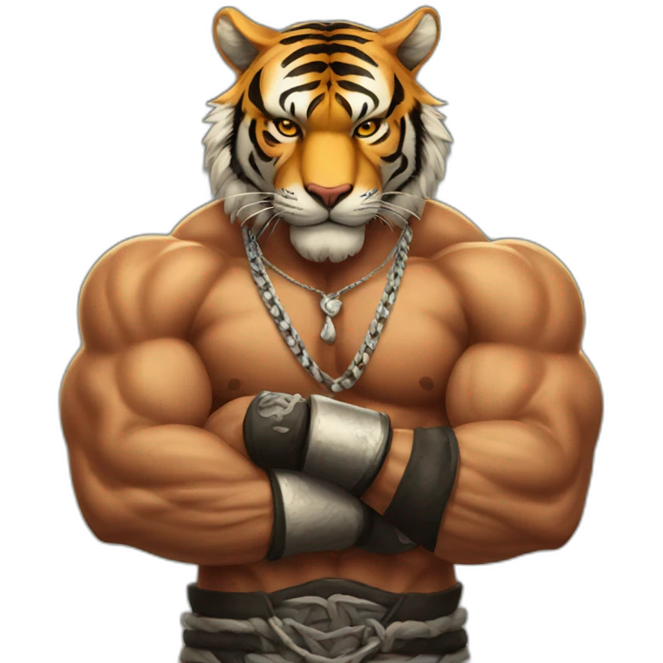 Muscular tiger fighter with a necklace  emoji