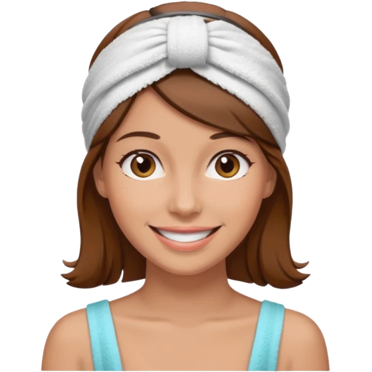 rosto de uma mulher com uma faixa de toalha no cabelo castanho emoji