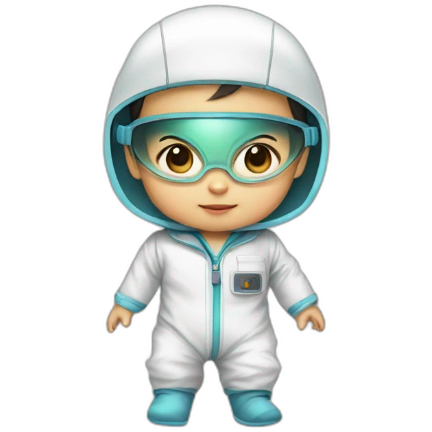 asian baby boy with lab suit and goggle emoji