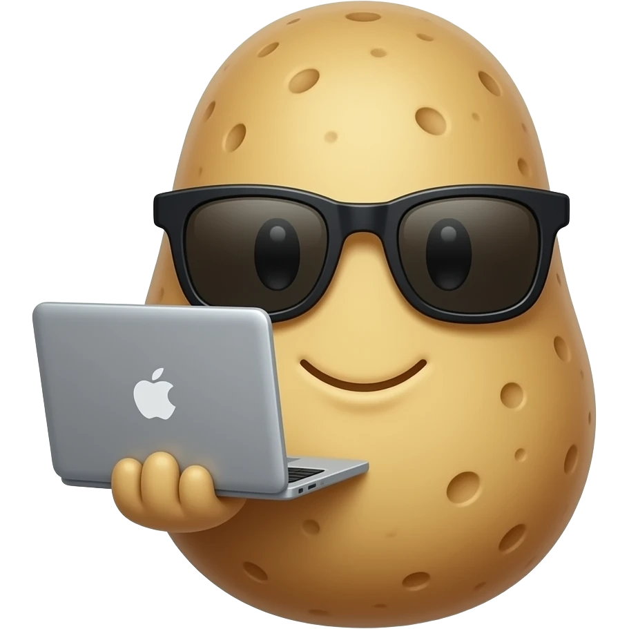 front shape of potato wearing sunglasses with laptop emoji