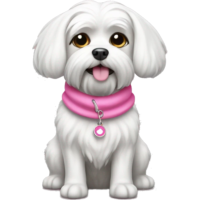 Maltese dog with colllar pink emoji