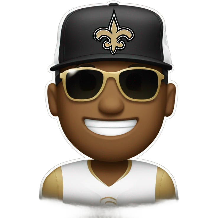 Hart wearing sunglasses and a New Orleans Saints baseball cap emoji