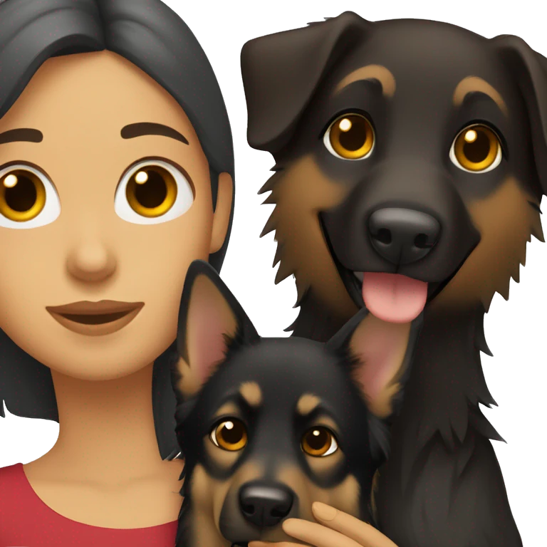 girl with long dark brown hair holding a dark long hair german shepherd  emoji