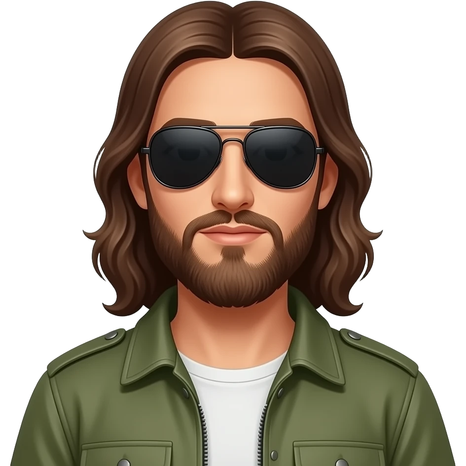 skinny Jesus Christ wearing Ray-Ban aviator black model and army olive jacket emoji