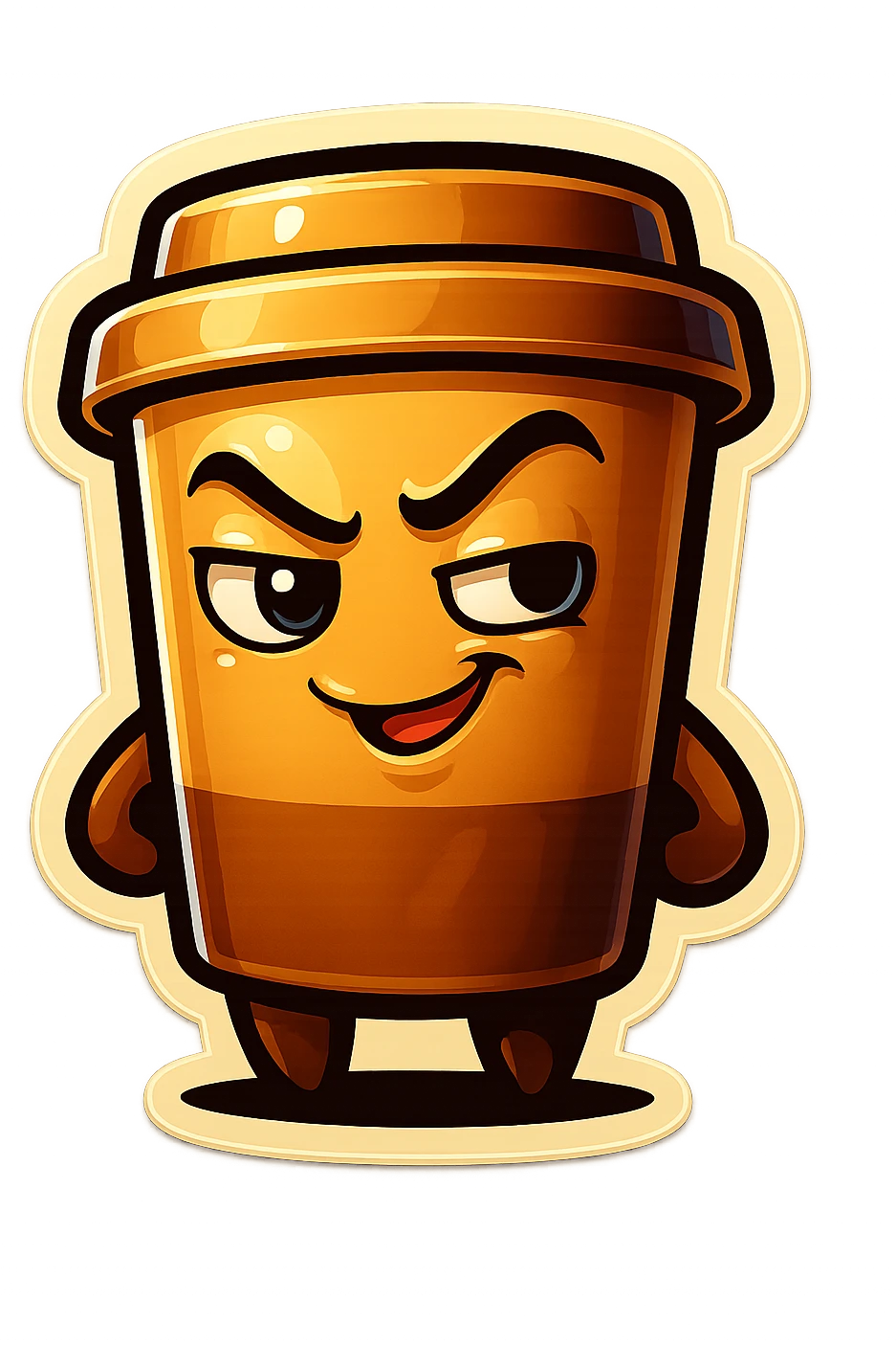 Tall coffee cup, dramatic, naughty flirty, smirking, eyebrow wiggle emoji