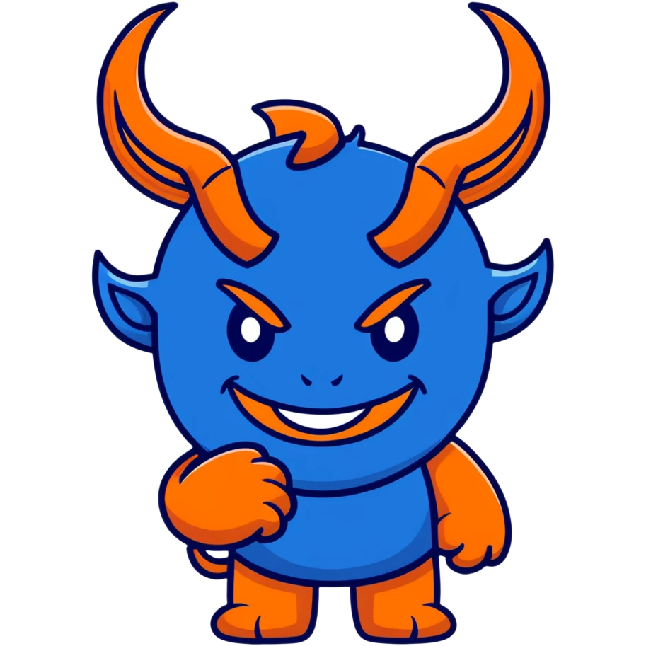 cute smiling blue devil with horns and a friendly face emoji