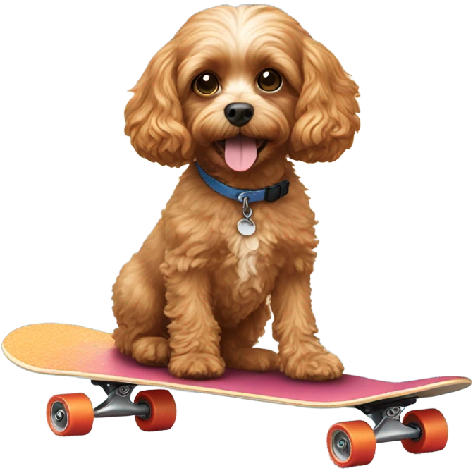 Cavapoo dog riding a skateboard emoji