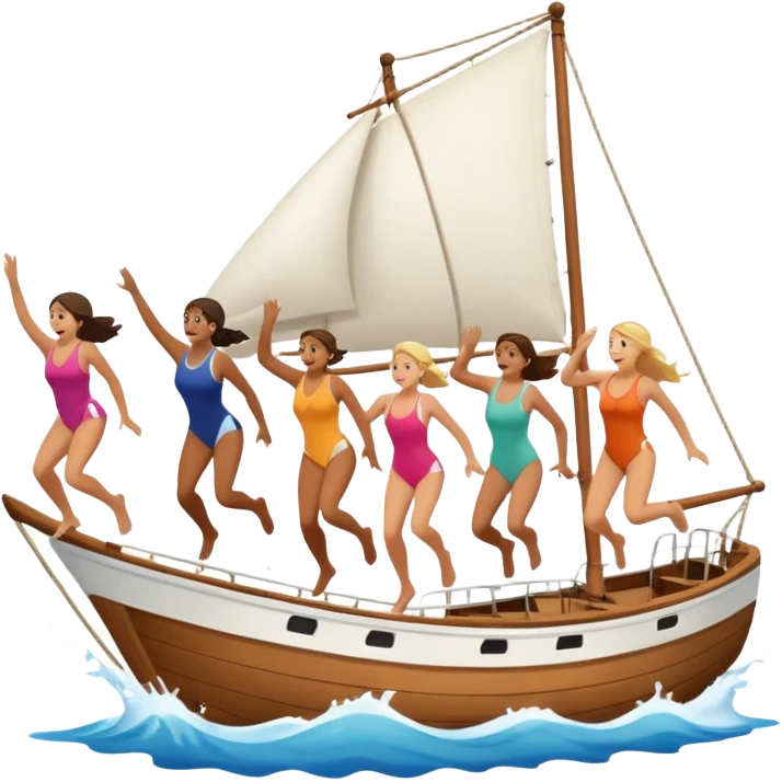 group of people jumping off a sailing ship into the ocean - side view emoji