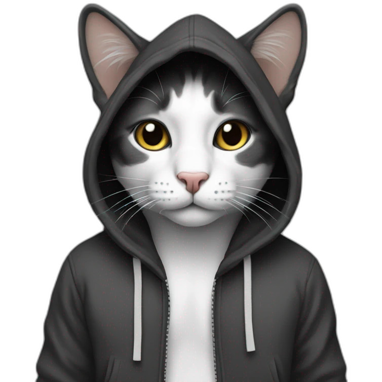 Cat who is black and white wearing hoodie emoji