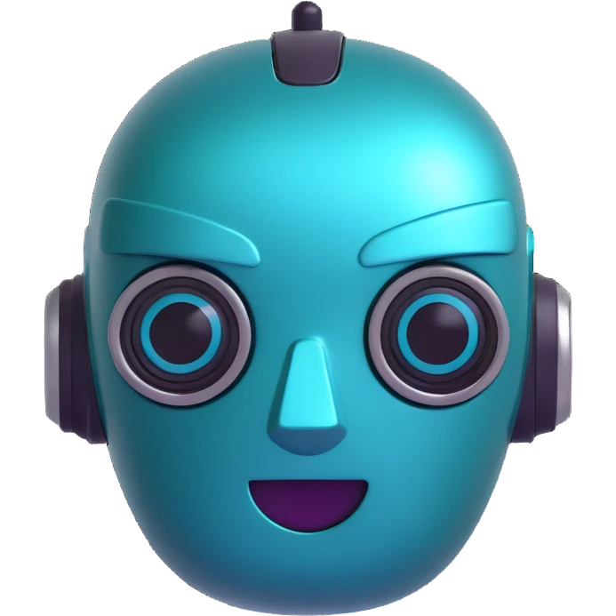 robot head, teal color, metallic, expressive eyes, 3D emoji style emoji