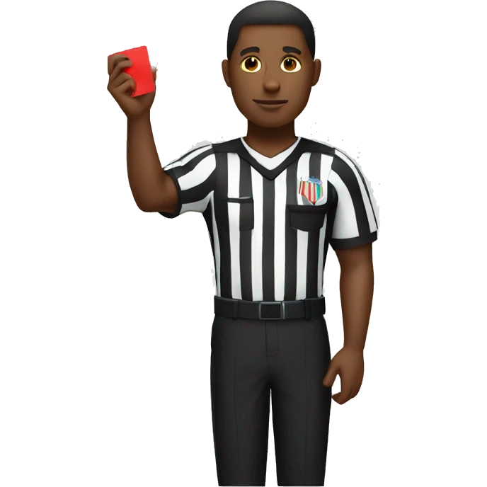 black male referee holding red card emoji