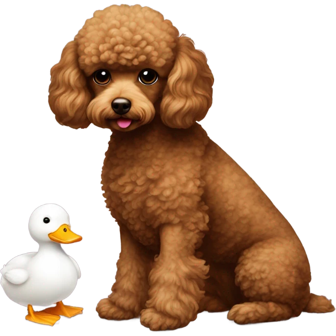 Brown toy-poodle with white toy duck emoji