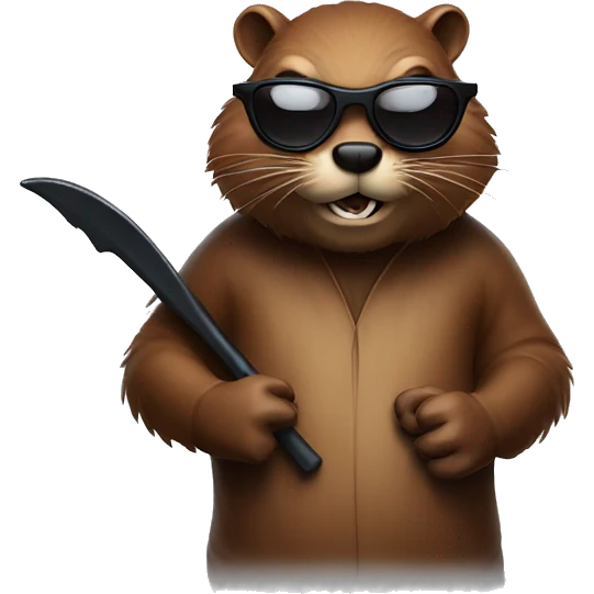 An evil beaver with a bat in his hands and black glasses emoji