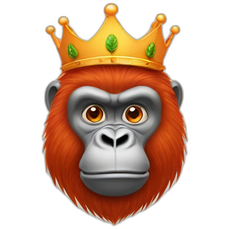 Red hair gorilla with a crown on with a carrot hanging out mouth emoji