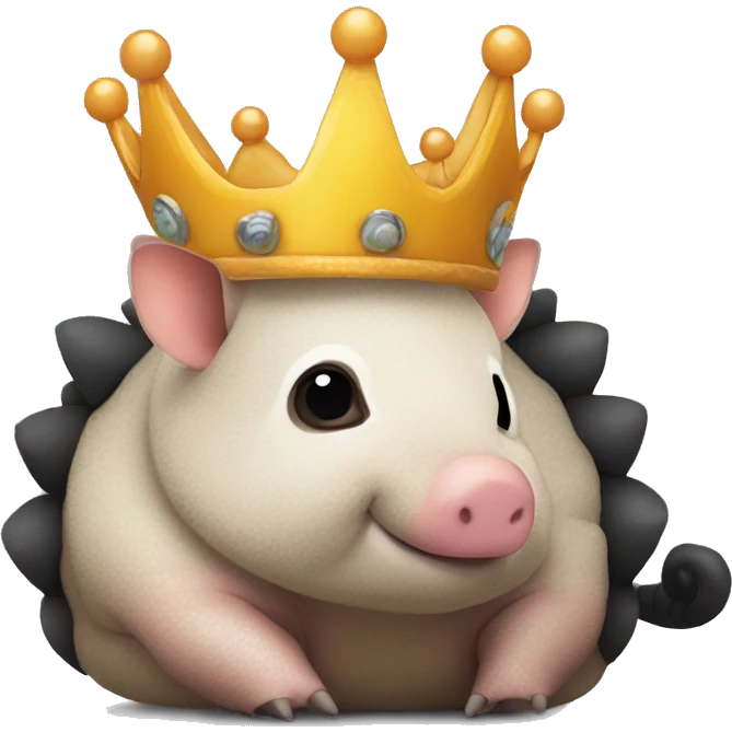 Black chubby round armadillo pig panda centipede armadillo wearing a crown emoji