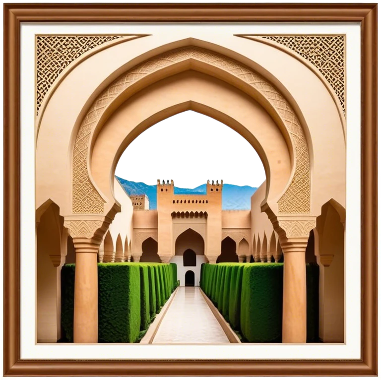 Realistic Alhambra de Granada Landmark Emoji, showcasing the Moorish palace’s intricate arches, geometric patterns, and historic fortress walls. emoji