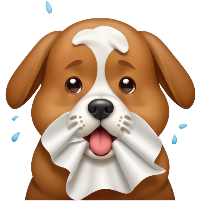 dog sneezing with tissue emoji