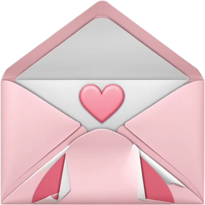 cute pastel pink envelope, paper peeking out, with a heart seal emoji