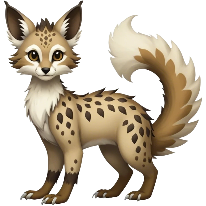 Feral Rare Fantasy Vernid-Trico-species by LiLaiRa, random markings, tufted tail, tufted ears, full body emoji