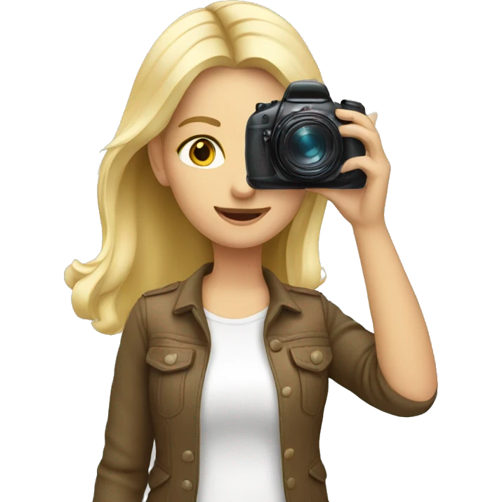 A blonde girl with a camera taking a photo emoji