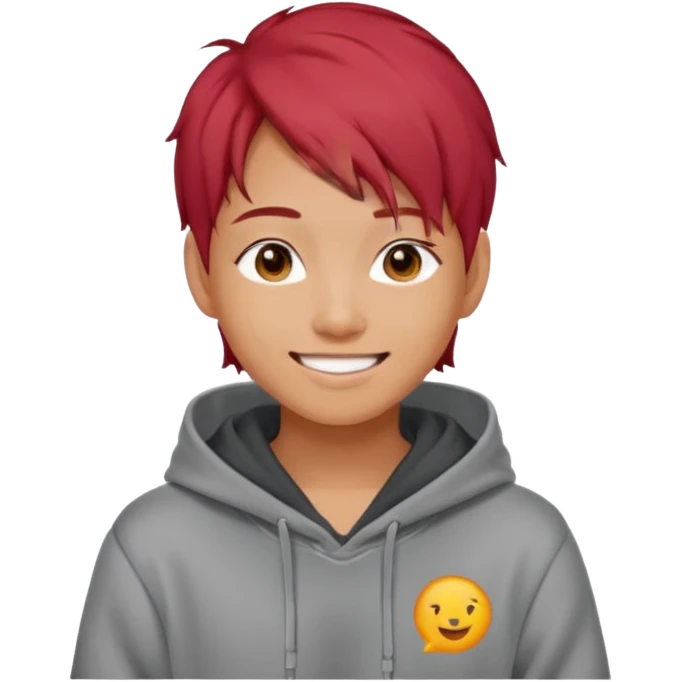 Asian young adult in a hoodie with red hair care free persona emoji