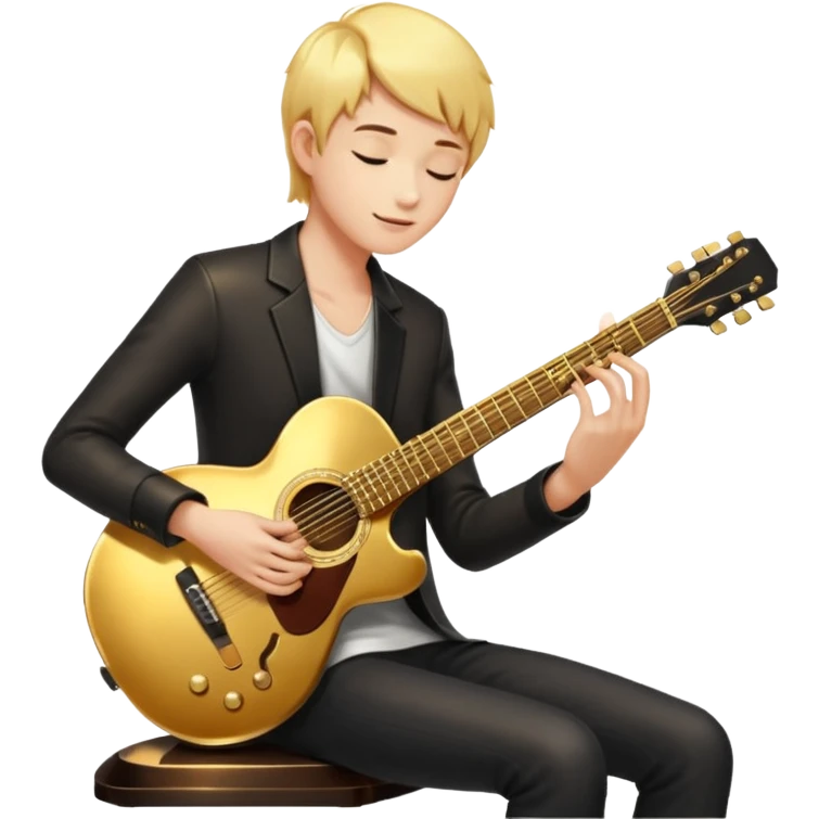cinematic-realistic-guitar,-polished-metal,-warm-golden-reflections-dancing-along-its-surface,-soft-hands-carefully-positioned-over-the-keys,-glowing-with-an-elegant-and-airy-charm. emoji