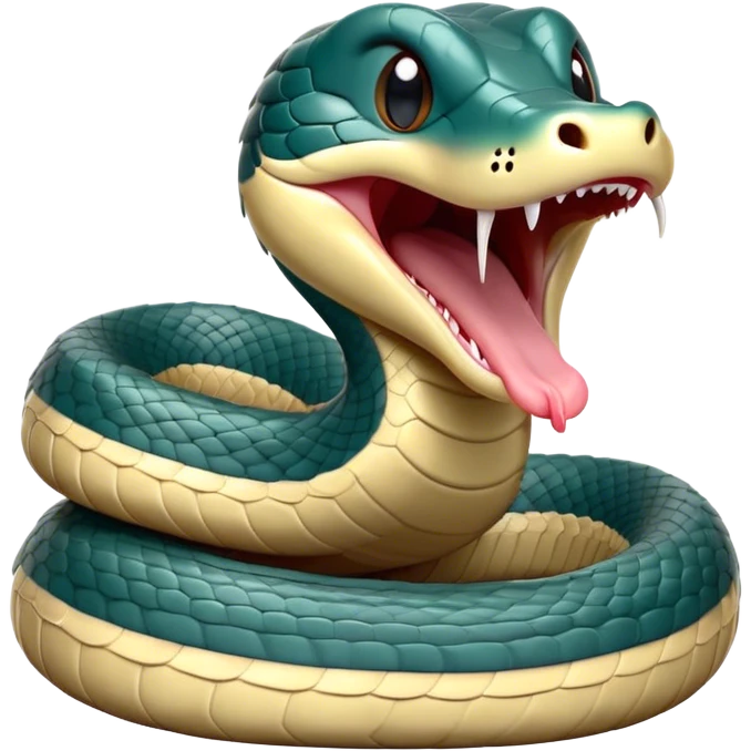 Cinematic Cute Yawning Chinese Water Snake Portrait Emoji, Head tilted slightly with a dramatic, wide-open yawn, showcasing a soft, glossy scaled body with gently drooping edges and half-closed, drowsy eyes, Simplified yet irresistibly adorable features, highly detailed, glowing with a soft, cozy aquatic glow, high shine, relaxed yet expressive, stylized with a dash of waterborn charm, soft glowing outline, capturing the essence of a sleepy yet affectionate water snake that seems ready to stretch out and rest in its watery domain! emoji