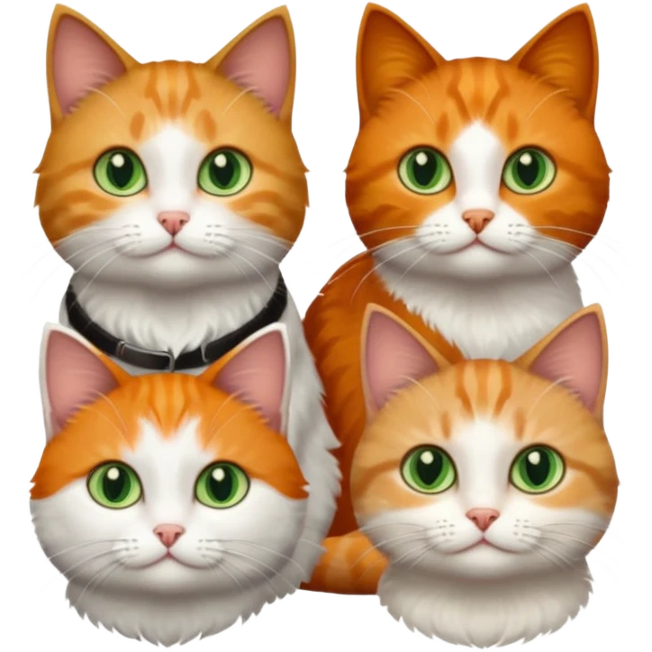3 tiny different coloured short haired cats including a dark grey and white cat with green eyes,and  a ginger and white with orange eyes and a brown tabby and white with hazel eyes emoji