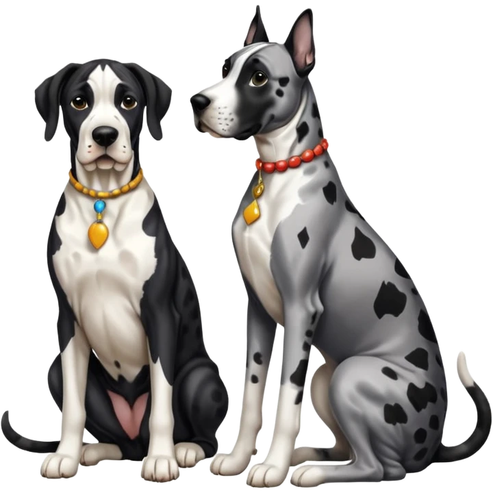 Harlequin great dane dog sitting with a black and white cat emoji