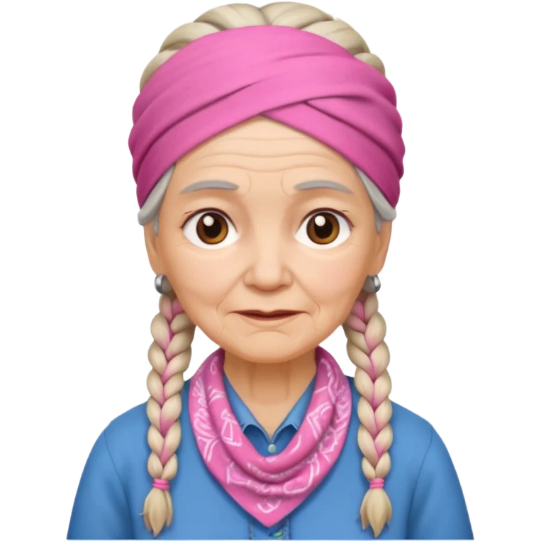 old woman with braids and a pink bandana emoji