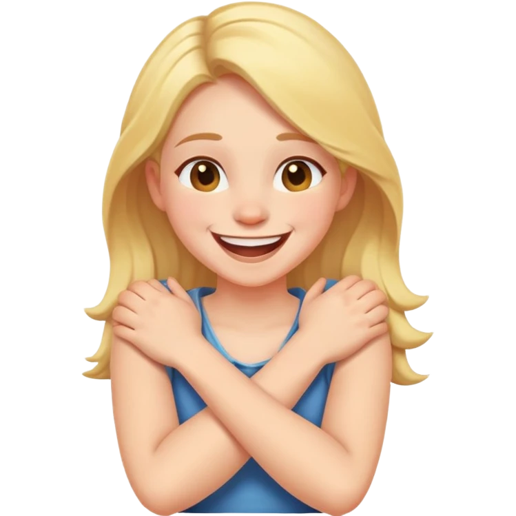 Girl with crossed arms around her neck laughing  emoji