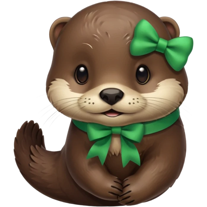Otter with a green bow on the side of the ear  emoji