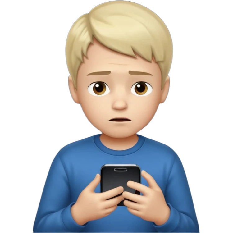 un niño de entre 3 - 10 años jugando con su celular, cansado en una habitacion apagada, el niño tiene piel blanca

 emoji