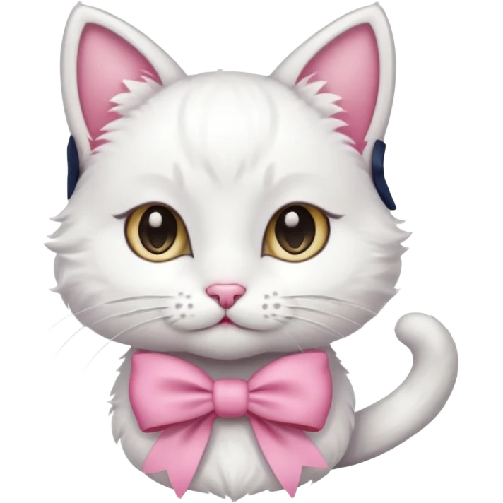 White kitty with a one pink bow on the side of her ear emoji