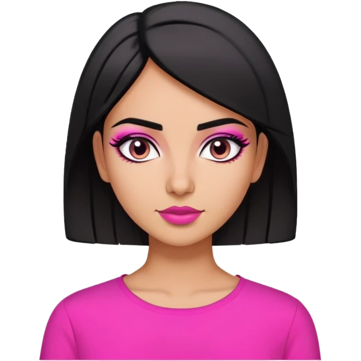 middle eastern girl with short black straight hair, bold eyeliner wearing a hot pink shirt emoji