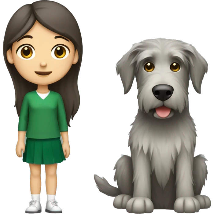 Dark Brown hair girl and Irish wolfhound dog emoji