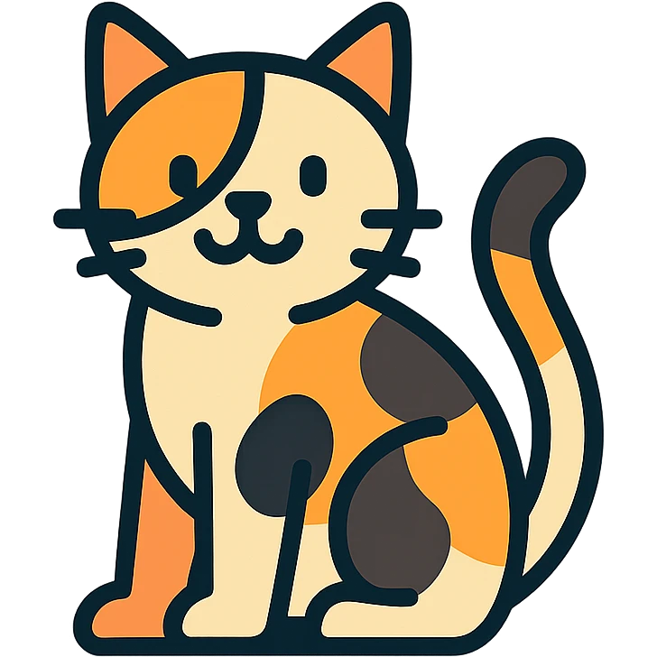 calico cat, playful and modern color outline icon style emoji