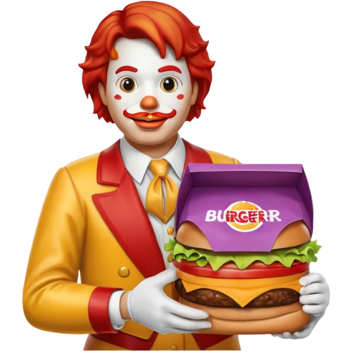 Ronald McDonald. Holding a Burger King package. emoji