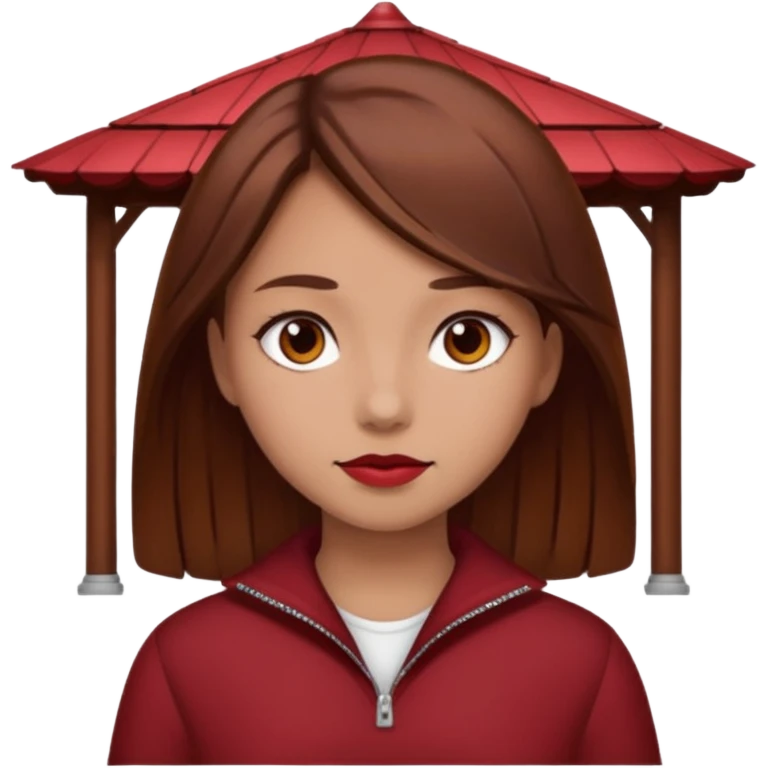 دختری که موهای قهوه ای داره و پاویون قرمز تیره داره emoji