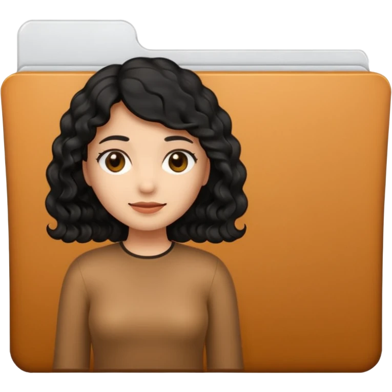 A **simple emoji-style icon** of a **black transparent plastic folder**, sleek and minimal, with **rounded corners**, subtle translucency, soft shading, and a **small logo of a canela-skinned girl with curly black hair** on the front.
 emoji
