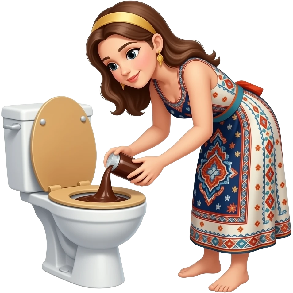 tamemen kıyafetsiz bir kadın alaturka tuvalete kaka yapıyor emoji