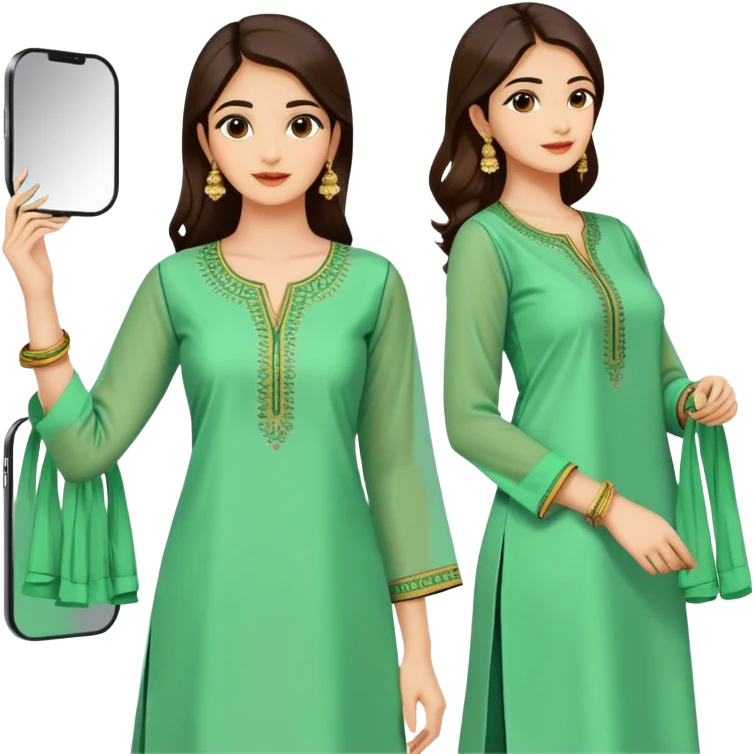 A-line green kurti with mirror work and side slits emoji