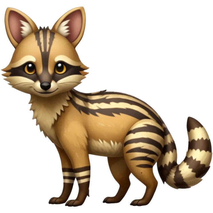 Shiny Glossy Aardwolf-Maned-Numbat-Tanuki-Genet-Bobcat-fusion-animal-hybrid-creature, full body emoji