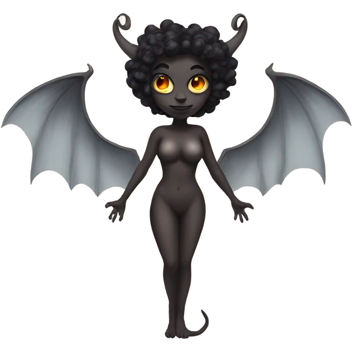 Make a full body demon woman with wings and a tail emoji