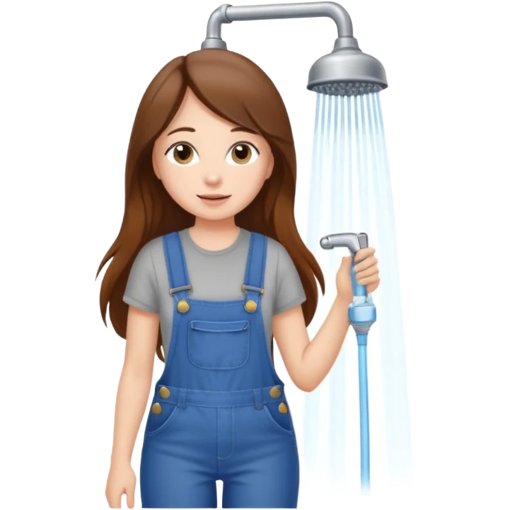 beautiful girl with long brown hair constructing new shower in bedroom emoji